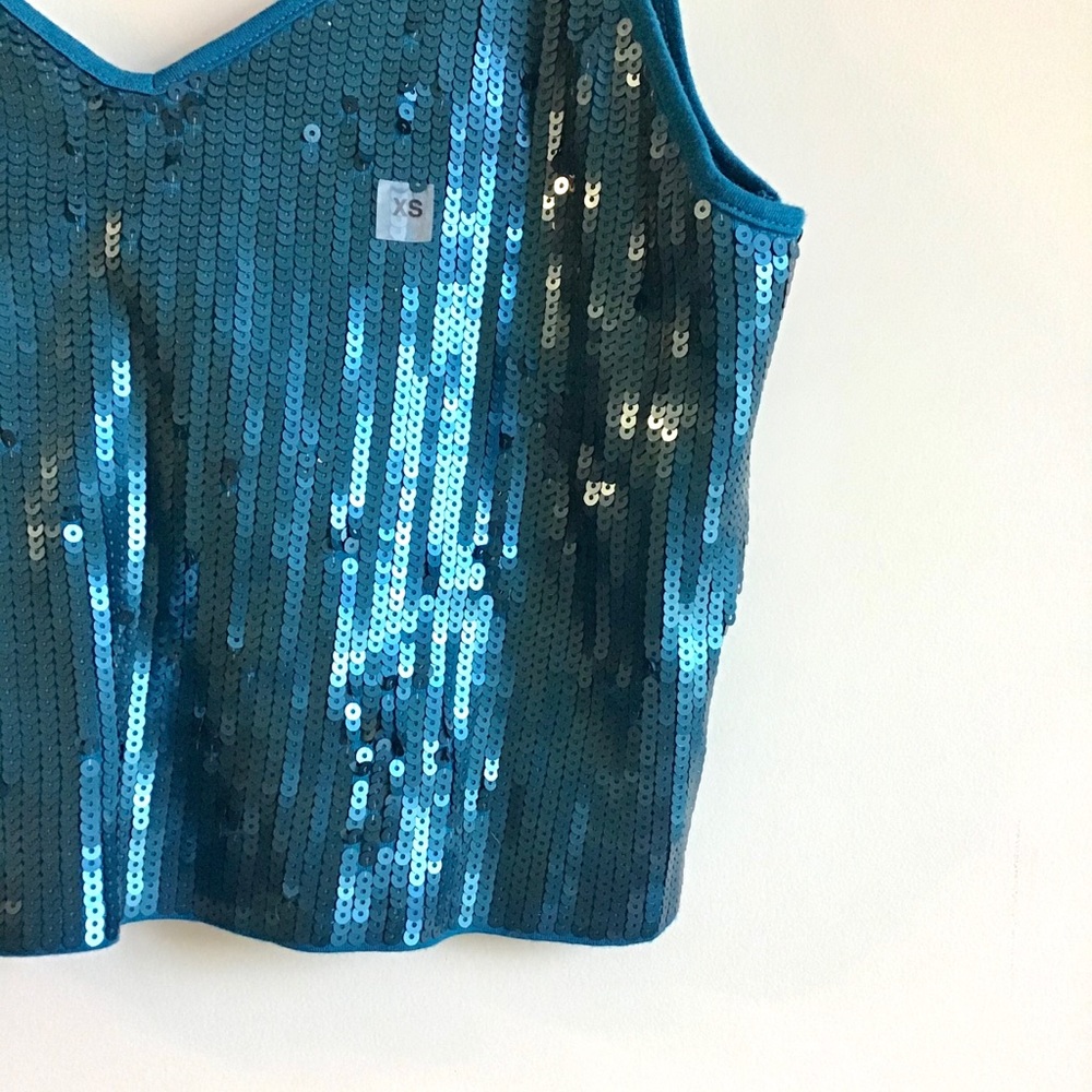 NWT Express teal blue-green sequin crop tank top - Picture 6 of 9